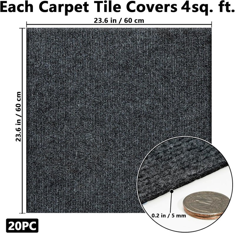 Orgthin Carpet Tiles Peel and Stick, Self Adhesive Carpet Floor Tile 24" x 24", Dark Grey Soft Padded Flooring Sticker, Home Decor for Bedroom Living Room Office, 20 Tiles per Box - Image 2